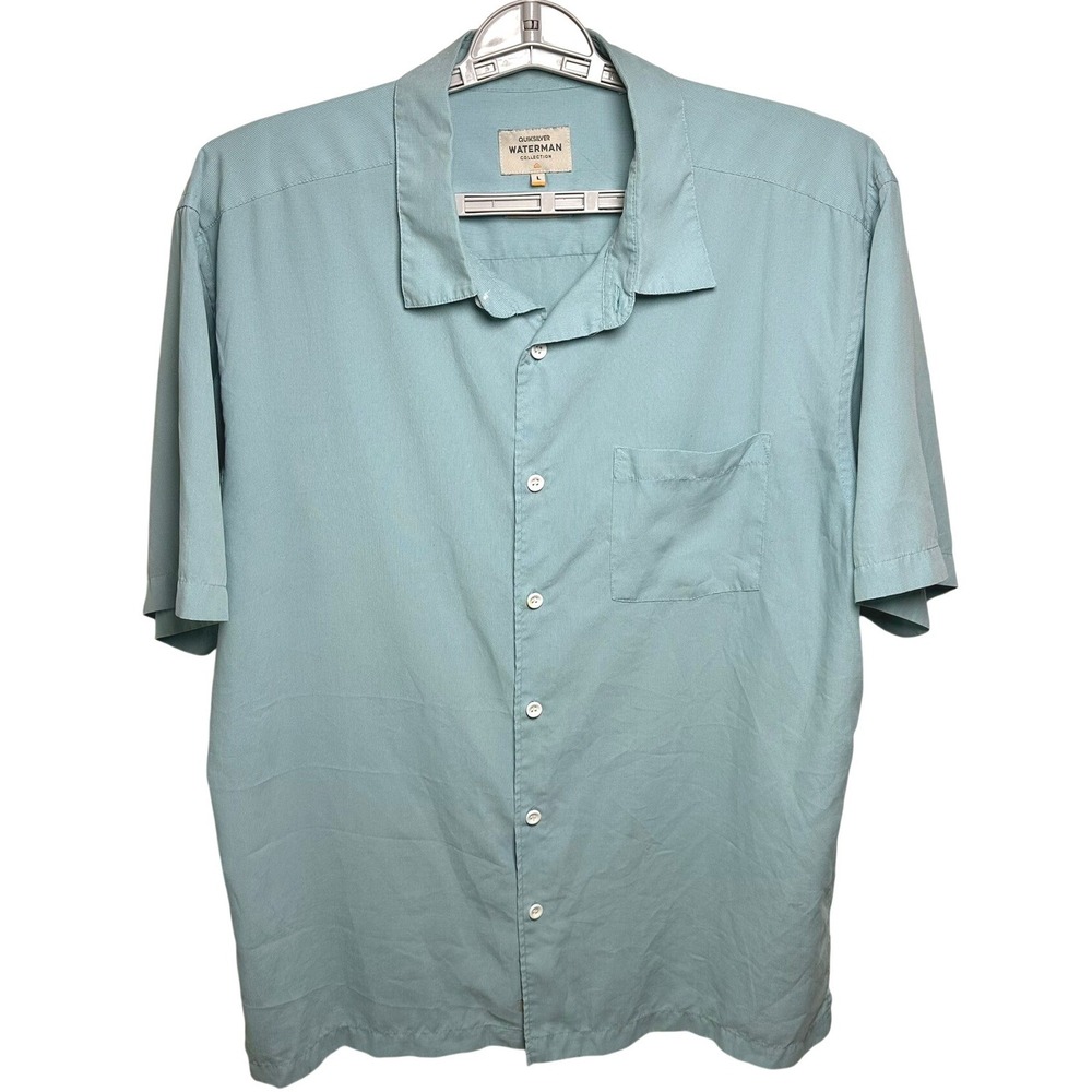 Quiksilver Waterman Men Large Teal Short Sleeve Button Up Shirt EQMWT03149